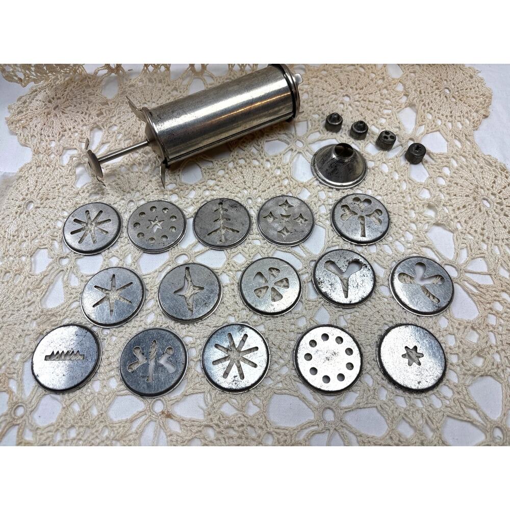 Vintage Sears Kookie Designer Cookie Pastry Press Aluminum Assorted Discs Retro